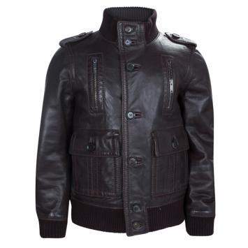 Pre Owned Gucci Brown Leather Bomber Jacket 5 Yrs