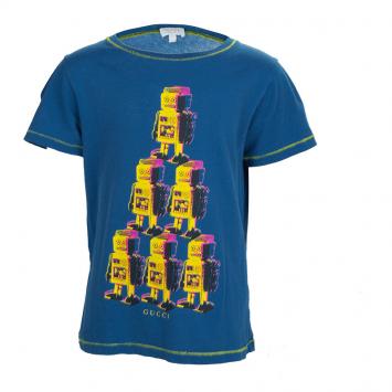 Pre Owned Gucci Blue Robot Print Crew Neck T-Shirt 6 Yrs