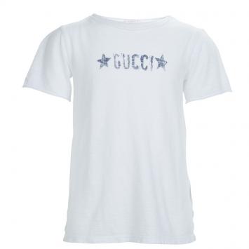 Pre Owned Gucci White Slub Jersey Logo Print T-Shirt 6 Yrs