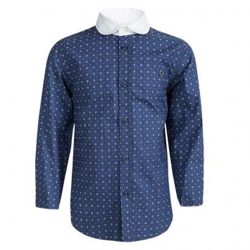 Pre Owned Gucci Blue Diamond Printed Contrast Collar Long Sleeve Shirt 6 Yrs
