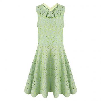 Pre Owned Kenzo Kids Jade Green Eyelet Embroidered Ceremony Dress 14 Yrs