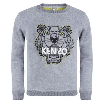 Pre Owned Kenzo Kids Grey Embroidered Tiger Motif Sweatshirt 6 Yrs