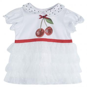 Pre Owned Monnalisa White Cherry Printed Tiered Dress 6 Months