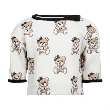 Pre Owned Monnalisa Cream Knit Teddy Bear Print Top 4 Yrs 