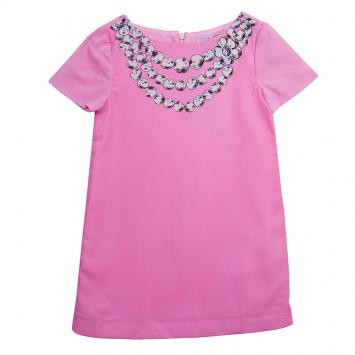 Pre Owned Moschino Kids Pink Necklace Print Short Sleeve Dress 4 Yrs