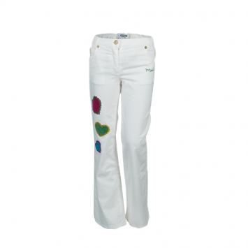 Pre Owned Moschino Bambino White Heart Applique Denim Jeans 6 Yrs