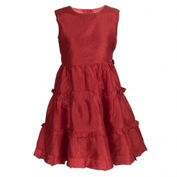 Pre Owned Oscar de la Renta Red Tafetta Tiered Ruffle Detail Dress 5 Yrs