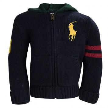 Pre Owned Ralph Lauren Navy Blue Knit Zip Front Jacket 12 Months
