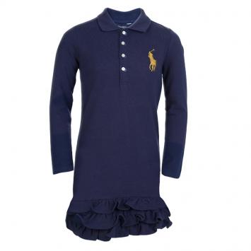 Pre Owned Ralph Lauren Navy Blue Long Sleeve Ruffle Bottom Polo Dress 6 Yrs