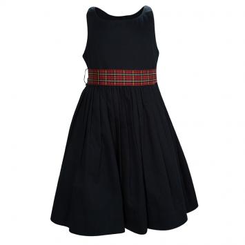 Pre Owned Ralph Lauren Black Cotton Tartan Checked Belt Detail Sleeveless Dress 4 Yrs
