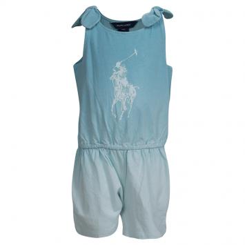 مملوكة مسبقًا Ralph Lauren Turquoise Blue Dip Dyed Sleeveless Playsuit 18 Months