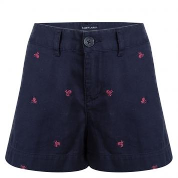 Pre Owned Ralph Lauren Kids Navy Blue Skull Embroidered Chino Shorts 12 Yrs
