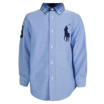 Pre Owned Ralph Lauren Blue Checked Collar Detail Long Sleeve Buttondown Shirt 5 Yrs