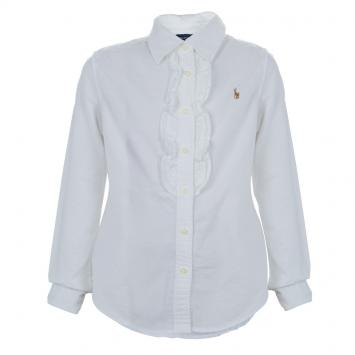 Pre Owned Ralph Lauren White Ruffle Detail Long Sleeve Button Down Cotton Shirt 8 Yrs