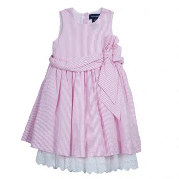 Pre Owned Ralph Lauren Pink Striped Seersucker Sleeveless Bow Detail Dress 2 Yrs