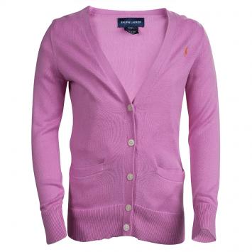 Pre Owned Ralph Lauren Pink Knit Button Front Cardigan  7 Yrs