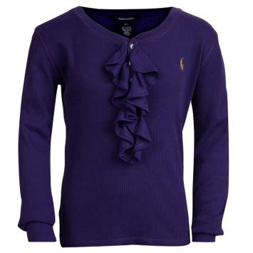 Pre Owned Ralph Lauren Purple Rib Knit Ruffle Detail Long Sleeve Top 7 Yrs