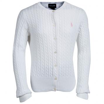 Pre Owned Ralph Lauren White Cable Knit Button Front Cardigan 8-10 Yrs