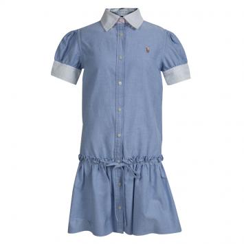 Pre Owned Ralph Lauren Blue Cotton Drop Waist Shirt Dress 7 Yrs