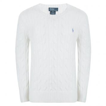 Pre Owned Polo By Ralph Lauren White Cable Knit Sweater 8 Yrs