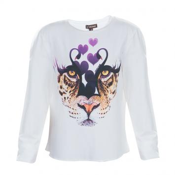 Pre Owned Roberto Cavalli Kids White Graphic Leopard Print Long Sleeve Knit Top 11 Yrs