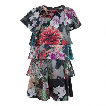 Pre Owned Roberto Cavalli  Multicolor Floral Print Silk Tiered Dress 8 Yrs