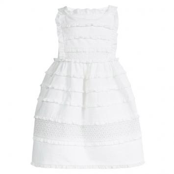 Pre Owned Simonetta White Cotton Lace Trim Ruffle Detail Dress 2 Yrs