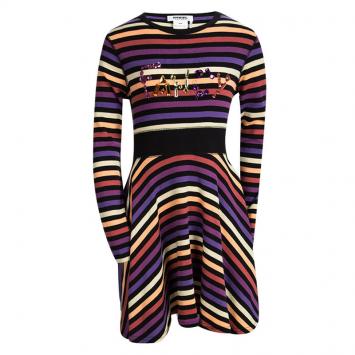 Pre Owned Rykiel Enfant Multicolor Striped Embellished Long Sleeve Dress 10 Yrs