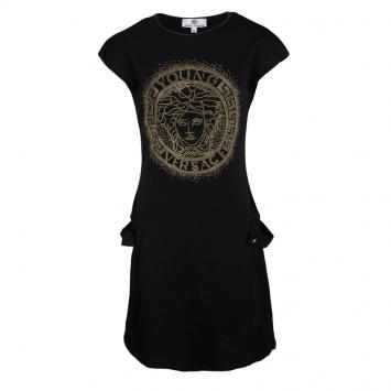 Pre Owned Young Versace Black Knit Medusa Logo Embellished Dress 8 Yrs