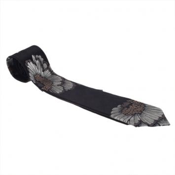 Pre Owned Alexander McQueen Black Flower Printed Silk Tie