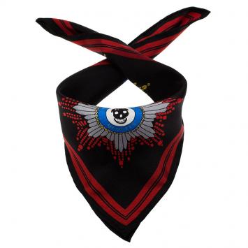 Pre Owned Alexander McQueen Black Military Skull Badges Print Silk Pocket Square