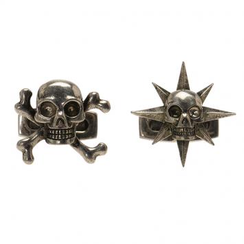 Pre Owned Alexander McQueen Asymmetric Skulls Silver Tone Cufflinks