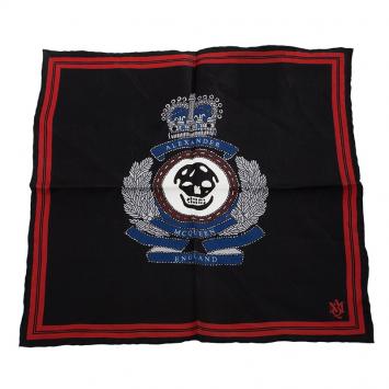 Pre Owned Alexander McQueen Black Military Skull Badge Silk Pocket Square
