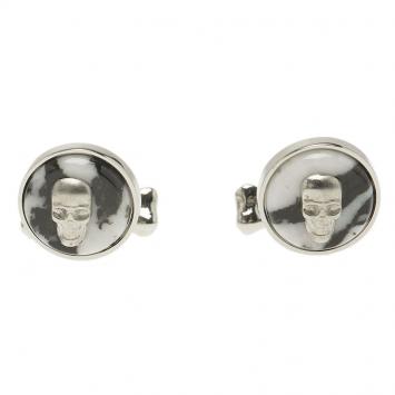 Pre Owned Alexander McQueen Skull & Bone Agate Silver Tone Cufflinks