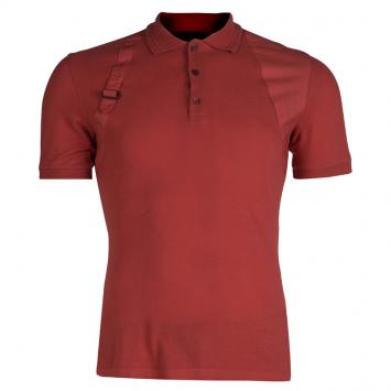 Pre Owned Alexander McQueen Red Buckle Detail Polo T-Shirt  S