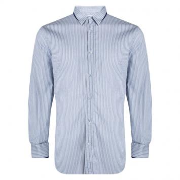 Pre Owned Alexander McQueen Blue and White Striped Button Front Long Sleeve Shirt XXL