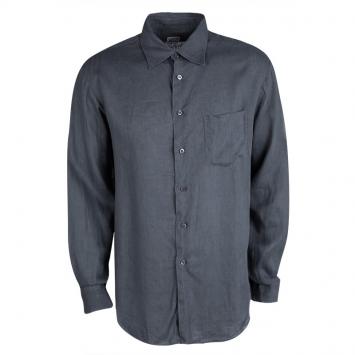 Pre Owned Armani Collezioni Grey Linen Long Sleeve Button Front Shirt L