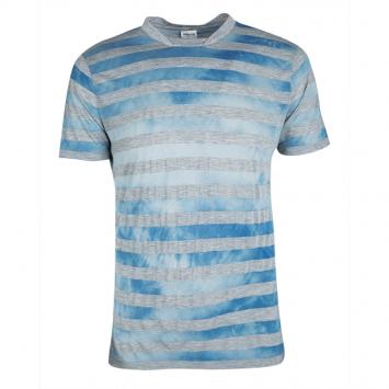 Pre Owned Armani Collezioni Blue and Grey Striped Blotch Dyed Crew Neck T-Shirt XL