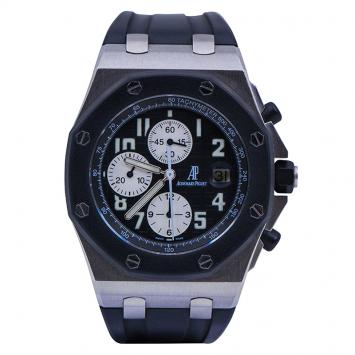 Pre Owned Audemars Piguet Black Stainless Steel and Rubber Royal Oak Offshore Men's Wristwatch 44MM