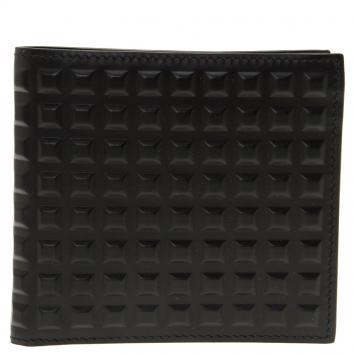 Pre Owned Balenciaga Black Leather Grid Square Wallet