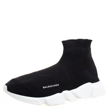 Pre Owned Balenciaga Black Knit Fabric Speed Trainer Sneakers Size 46