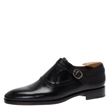 Pre Owned Berluti Black Leather Brogue Monk Shoes Size 44.5