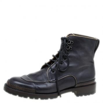 Pre Owned Berluti Black Leather Combat Boots Size 43