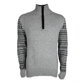 Pre Owned Boss Orange by Hugo Boss Grey Patterned Sleeve and Back Detail Sweater XL