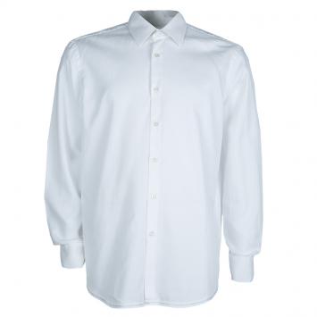 Pre Owned Boss by Hugo Boss Textured White Long Sleeve Buttondown Cotton Shirt L