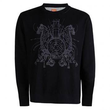 Pre Owned Boss Orange by Hugo Boss Black Flock Printed Distressed Sweatshirt XXXL