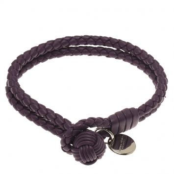 Pre Owned Bottega Veneta Intrecciato Nappa Double Strand Purple Leather Bracelet