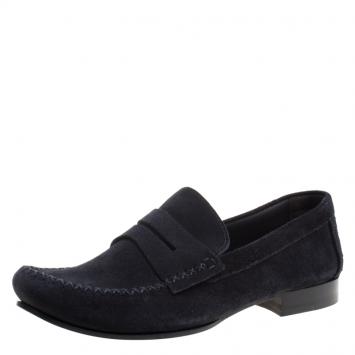 Pre Owned Bottega Veneta Black Suede Penny Loafers Size 43