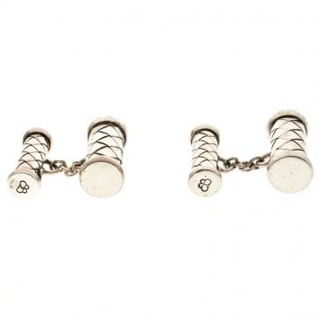 Pre Owned Bottega Veneta Intrecciato Silver Cufflinks