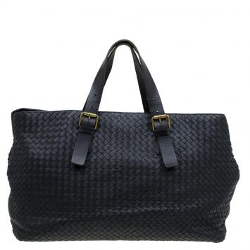 Pre Owned Bottega Veneta Black Intrecciato Woven Leather Tote